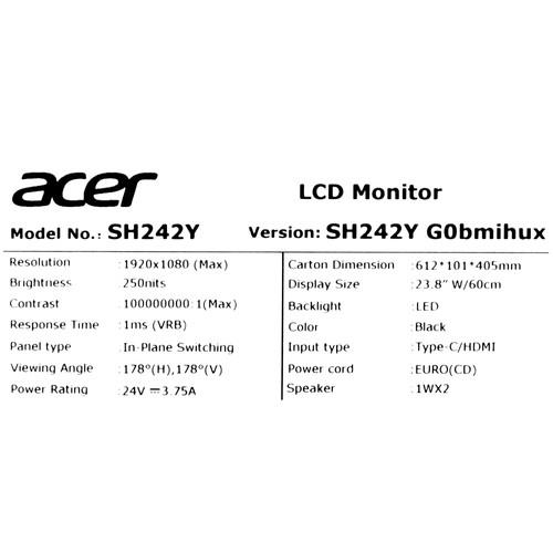 23.8" Монитор Acer SH242YG0bmihux черный &mdash; фото 13