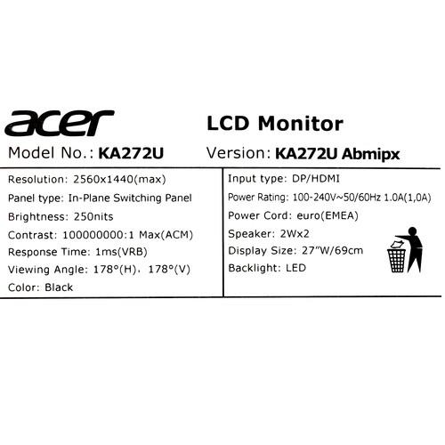 27" Монитор Acer KA272UAbmipx черный &mdash; фото 14